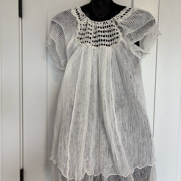 White Crochet Detail Women's White Swim Coverup Top O/S - Picture 7 of 8
